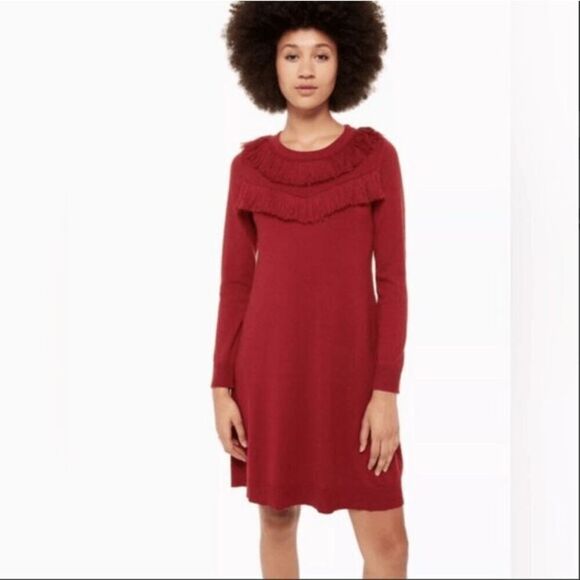 Kate Spade New York Wool Blend Russet Red Fringe Sweater Dress Size XL - Picture 1 of 11